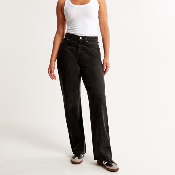 Abercrombie & Fitch Curve Love Loose Fit High Rise Wide Black Wash Jeans 26 - Picture 1 of 8